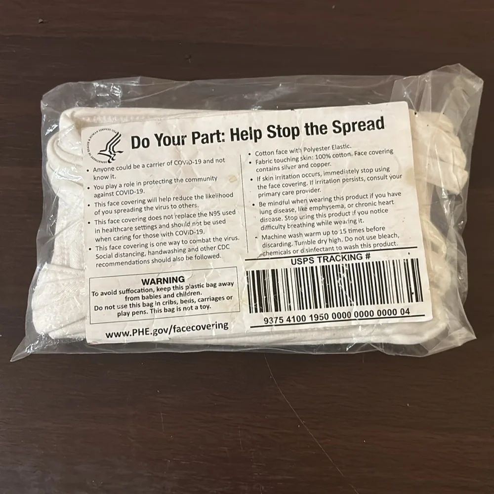 🆕 White Face Masks, New in Plastic, 5 Pack